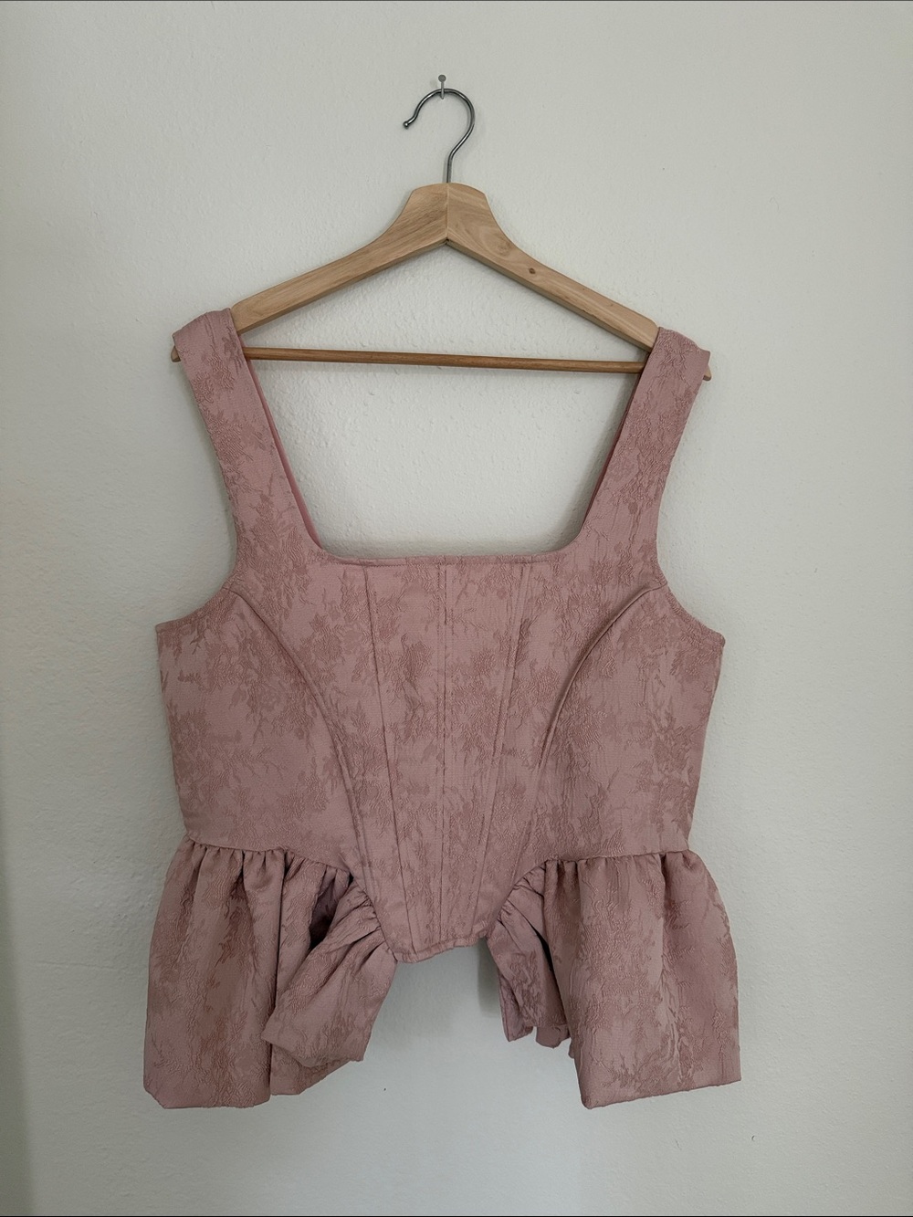 NWT Siempre x Anthropologie Dusty Rose Jacquard Peplum Corset Top